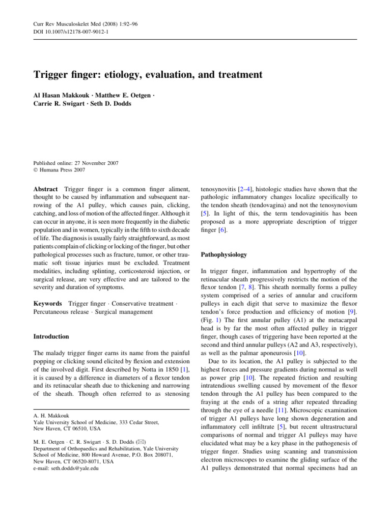 Trigger Finger | PDF | Diseases And Disorders | Clinical Medicine