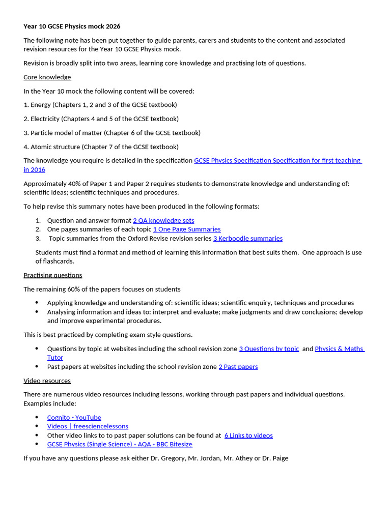 Year 10 Physics Mock 2026 (1) | PDF