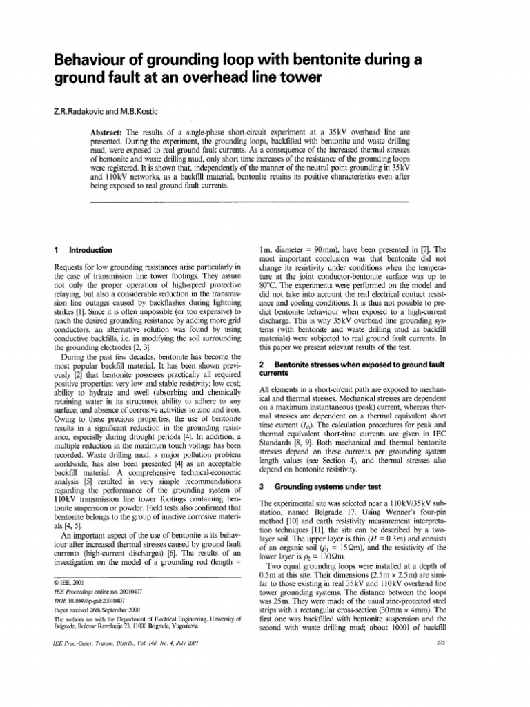 Behaviour of Grounding Loop With Bentonite During a Ground Fault at an ...