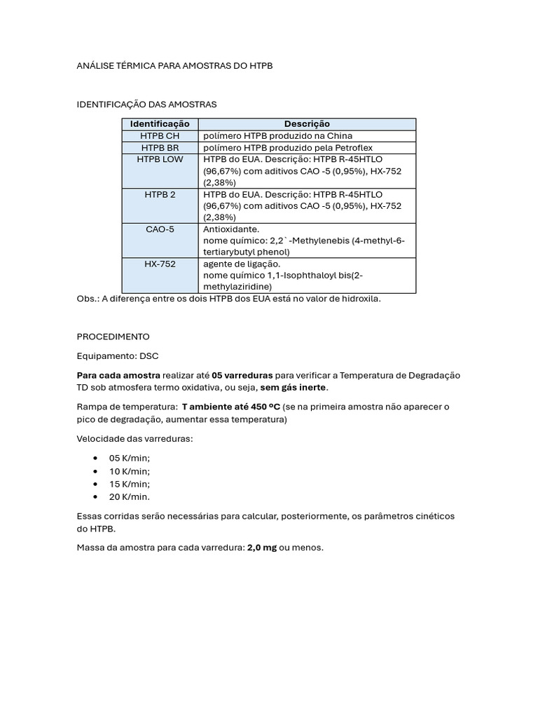 Análise Térmica Para Amostras Do Htpb | PDF