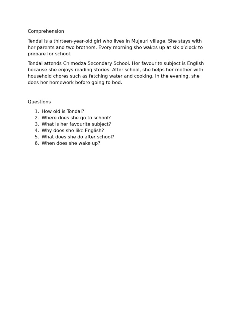 Comprehension Form 1 | PDF