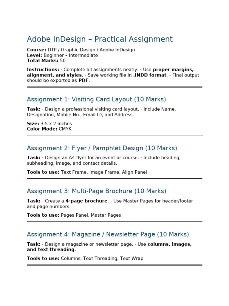 Adobe in Design Practical Assignment | PDF