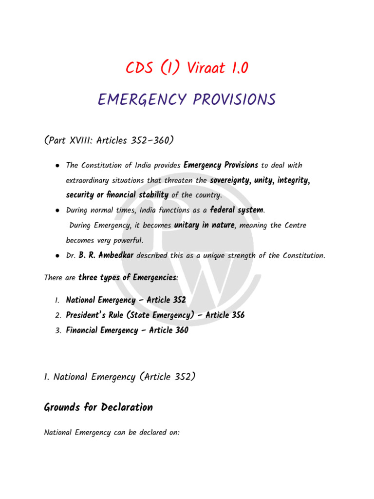 Emergency Provisions Hand Written Notes | PDF | State Of Emergency ...