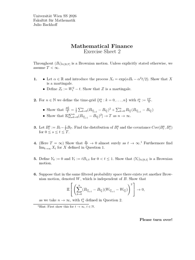 Exercise 2 (1) | PDF | Applied Mathematics | Mathematical Finance