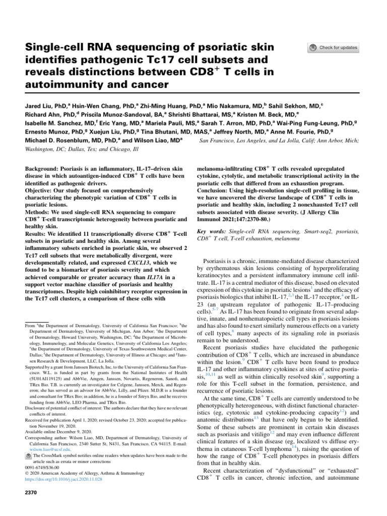 Single Cell RNA Sequencing of Psoriatic Skin Ident | PDF | Psoriasis ...