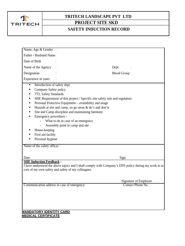 Ttl She Induction Record | PDF | Identity Document