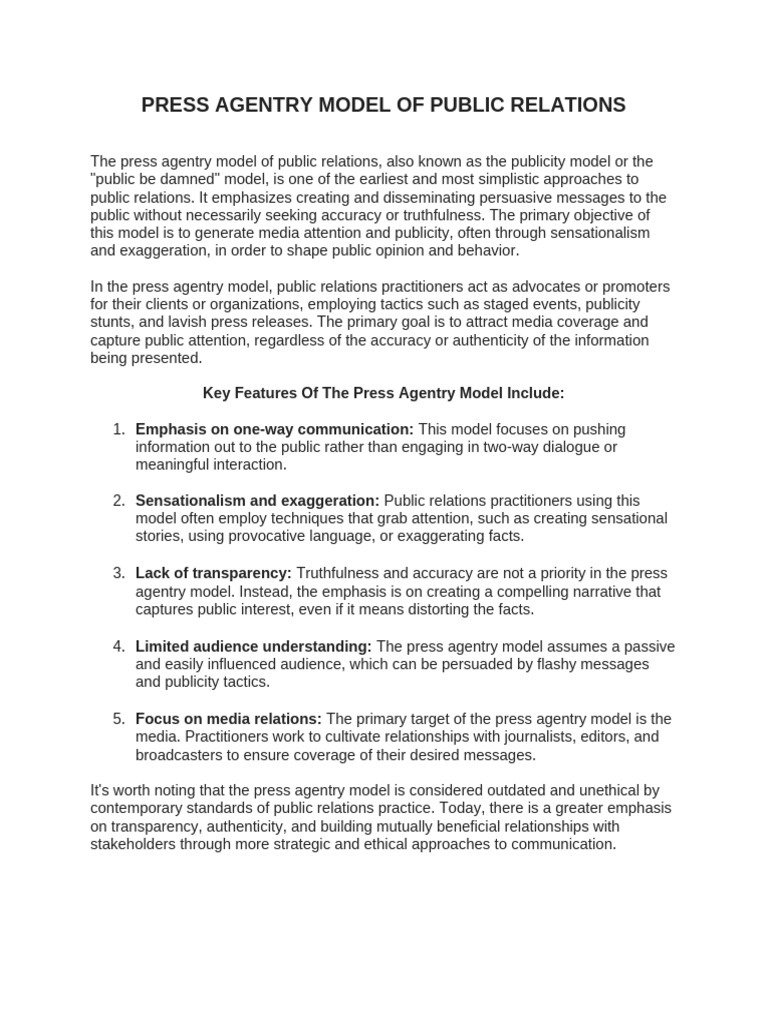 Models of Public Relations | PDF | Public Relations | Communication