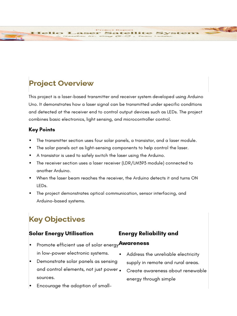 Project Report Helio-Laser Sat. System | PDF | Sensor | Solar Panel