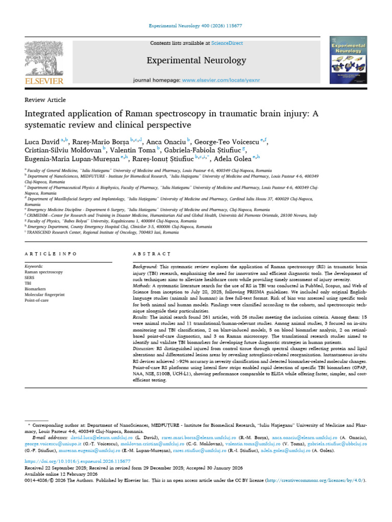 Integrated Application a Raman Spectroscopy in Traumatic Brain Injury ...