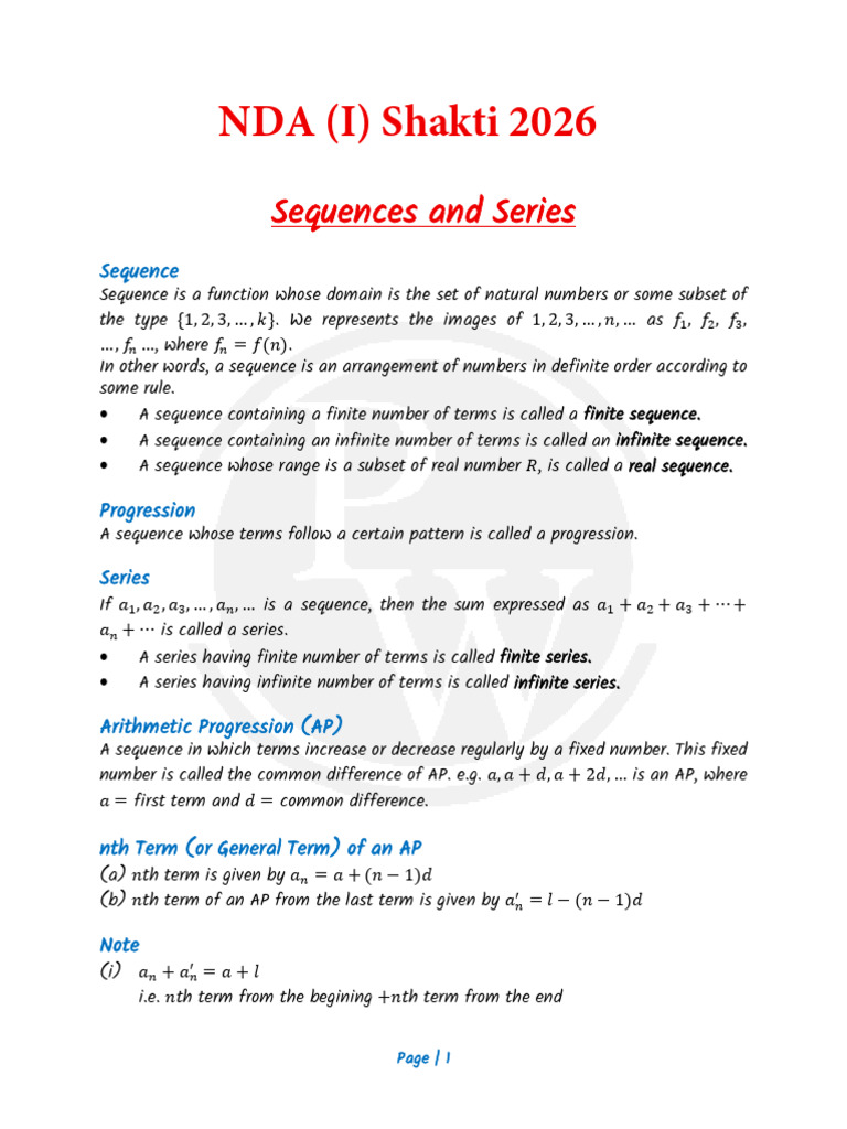 Sequence and Series : Handwritten Notes | PDF | Sequence | Numbers