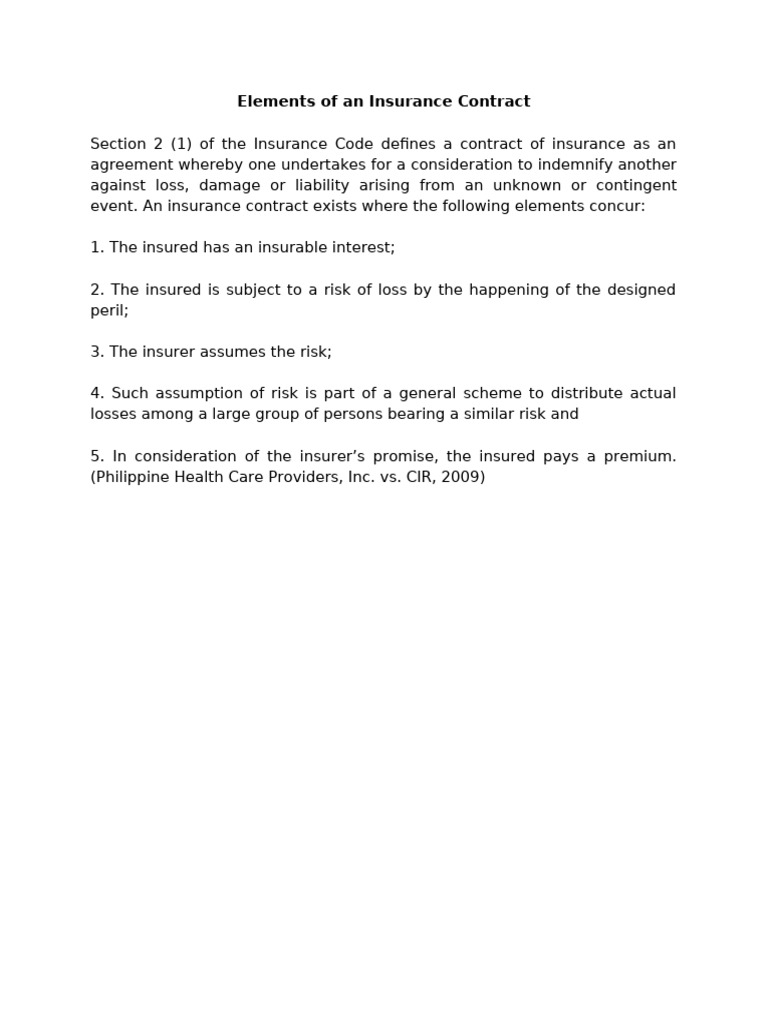 Elements of an Insurance Contract | PDF