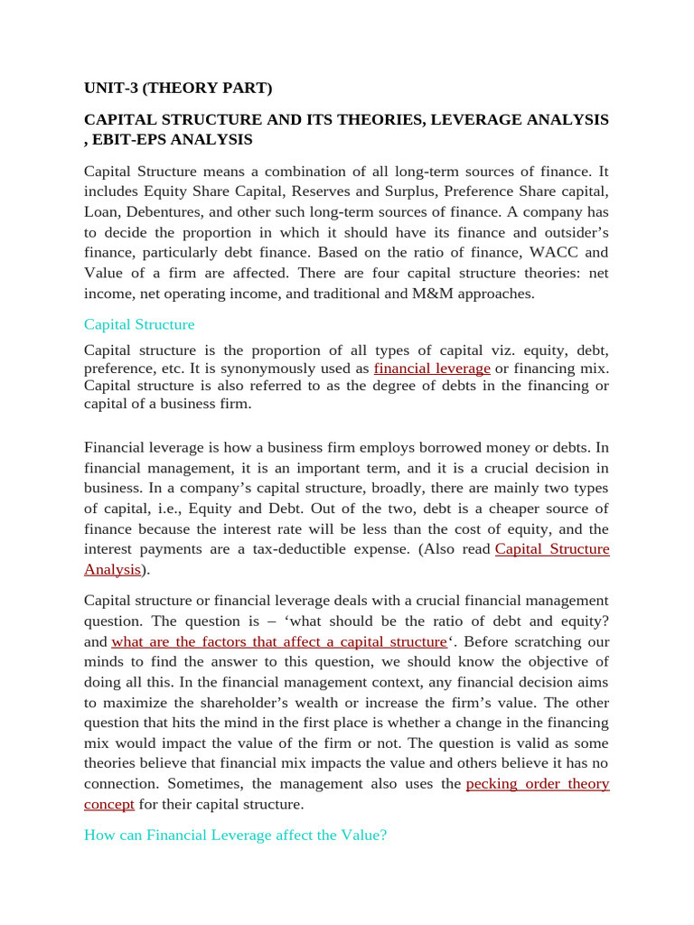 Capital Structure and Its Theories | PDF | Capital Structure | Cost Of ...