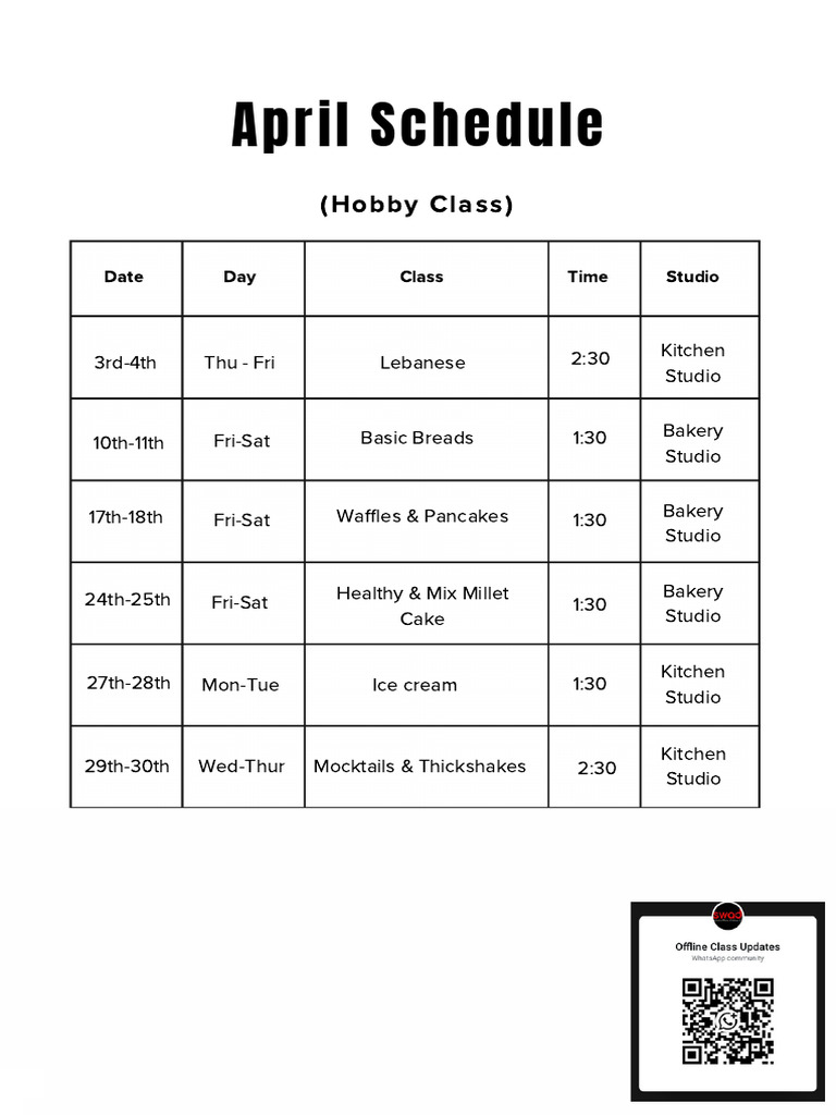 April - May Schedule 2026 | PDF | Western Cuisine | Food And Drink ...