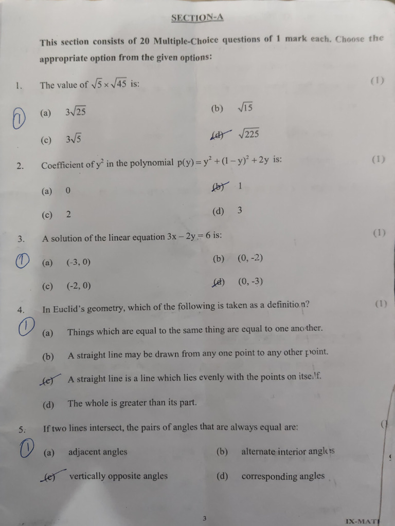 Class 9 Maths Question Paper | PDF