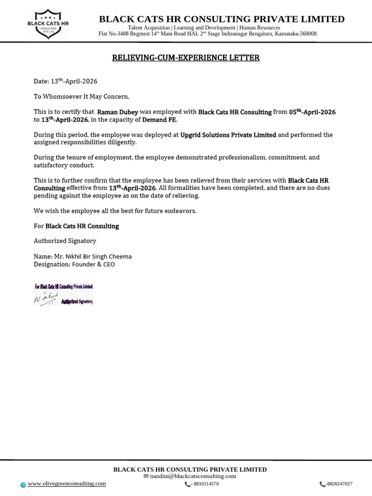 Letter Relieving Letter Apr 2026 | PDF