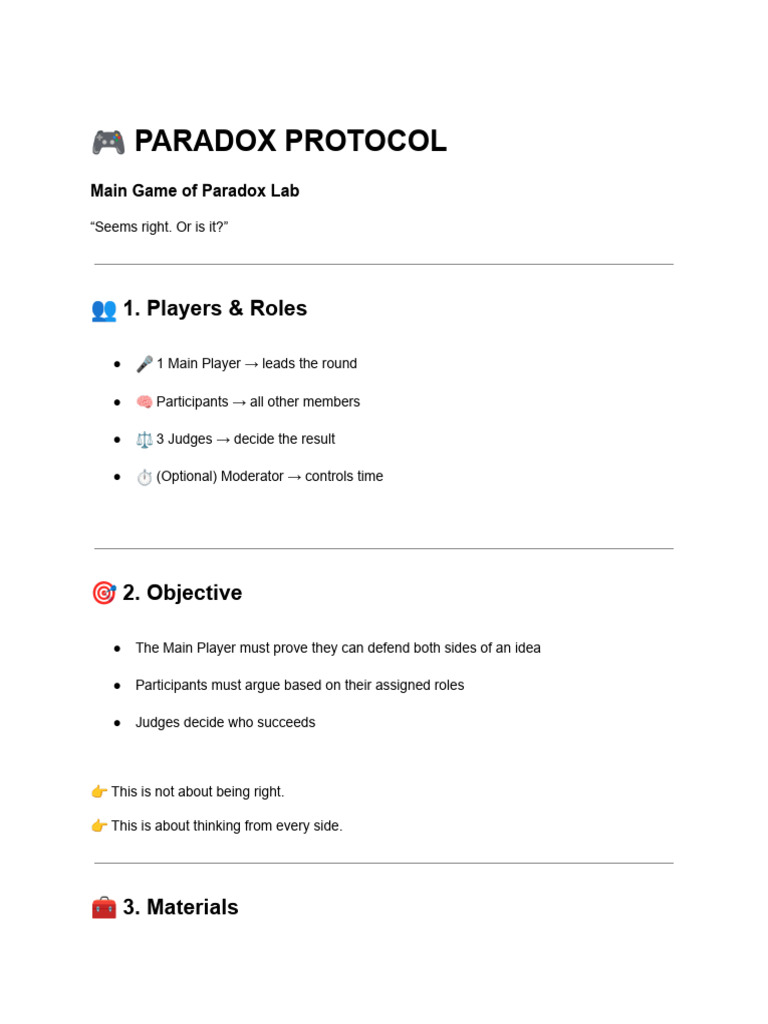 Paradox Lab Game Rules | PDF