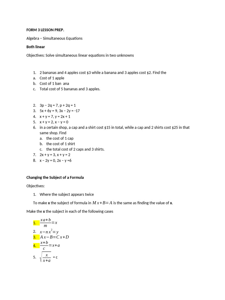 Form 3 Lesson Prep | PDF