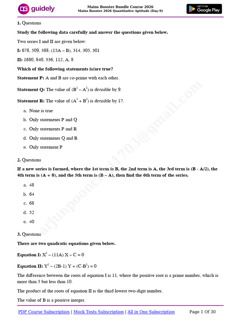 Mains Booster 2026 Quantitative Aptitude (Day-9) | PDF | Elementary ...