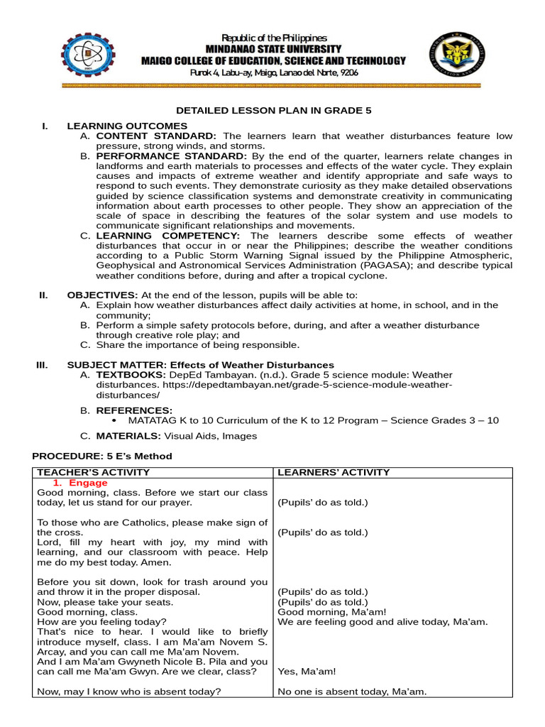 Science Detailed Lesson Plan | PDF | Weather | Meteorology