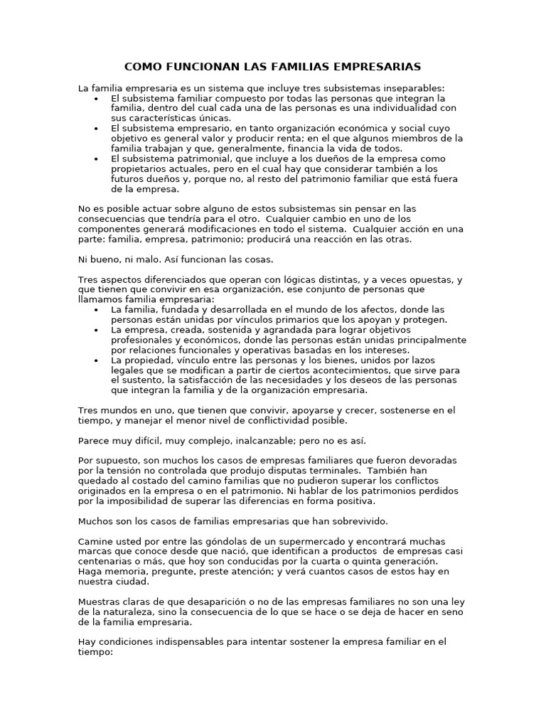 Como Funcionan Las Empresas Familiares | PDF | Business | Bienes (Ley)