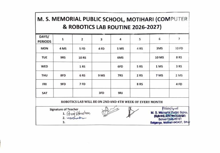 Computer Lab & Robo Lab Routine | PDF