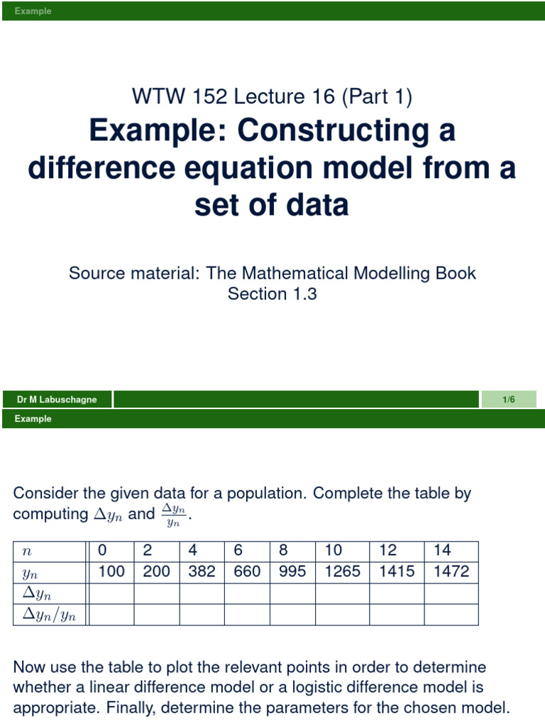 Lecture 16 (Part 1) - Example Constructing Model From Data Handout | PDF