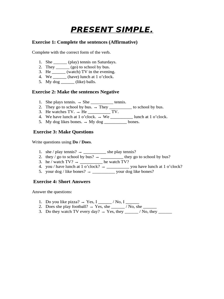 Present Simple Worksheet - Jl | PDF
