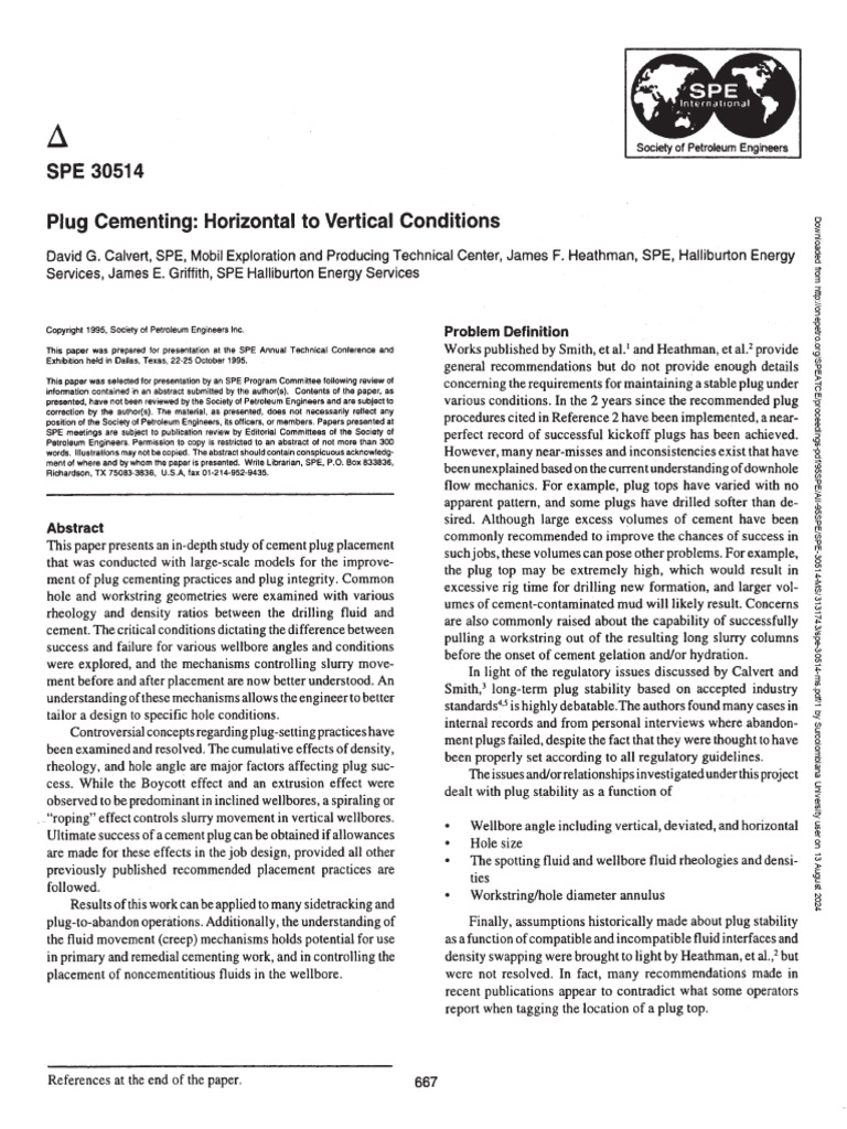 SPE 30514 Plug Cementing Horizontal to Vertical Conditions | PDF