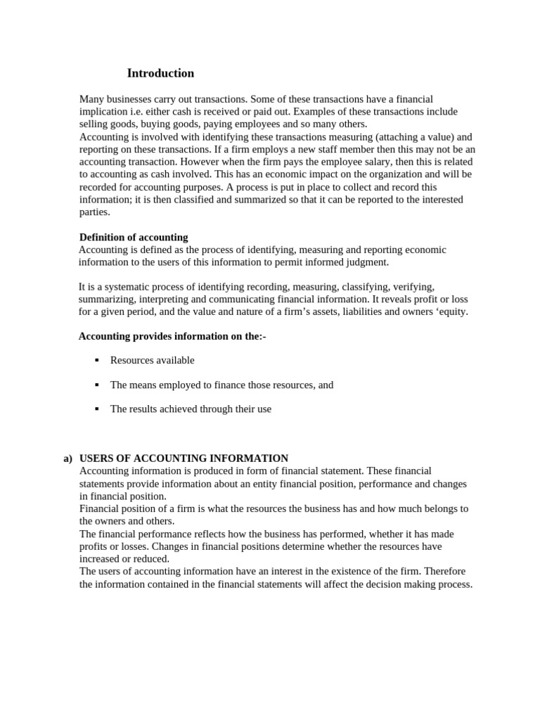 Introdution to Accounting (Topic 1) - Copy | PDF | Debits And Credits ...