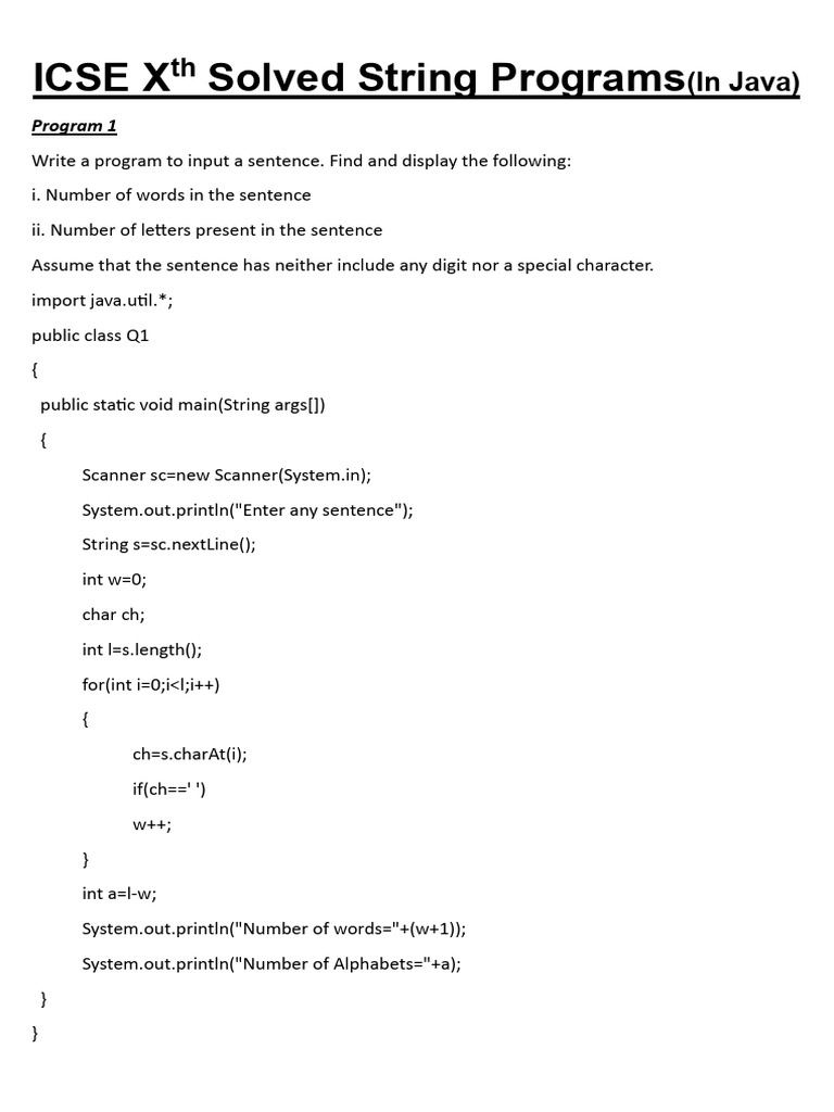 Computer 18 Solved String Programs ICSE Class 10 | PDF | String ...
