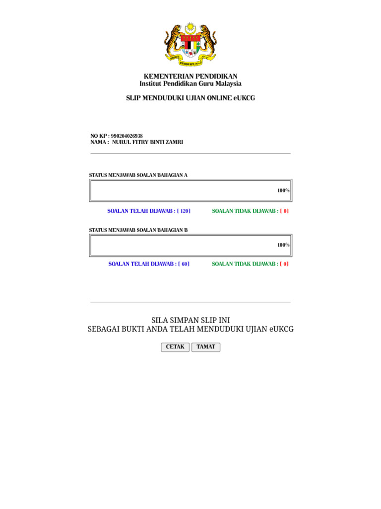 Ukcg.moe.Gov.my Slip Jawapan.cfm Nokp=990204026938&Arahan=1 | PDF