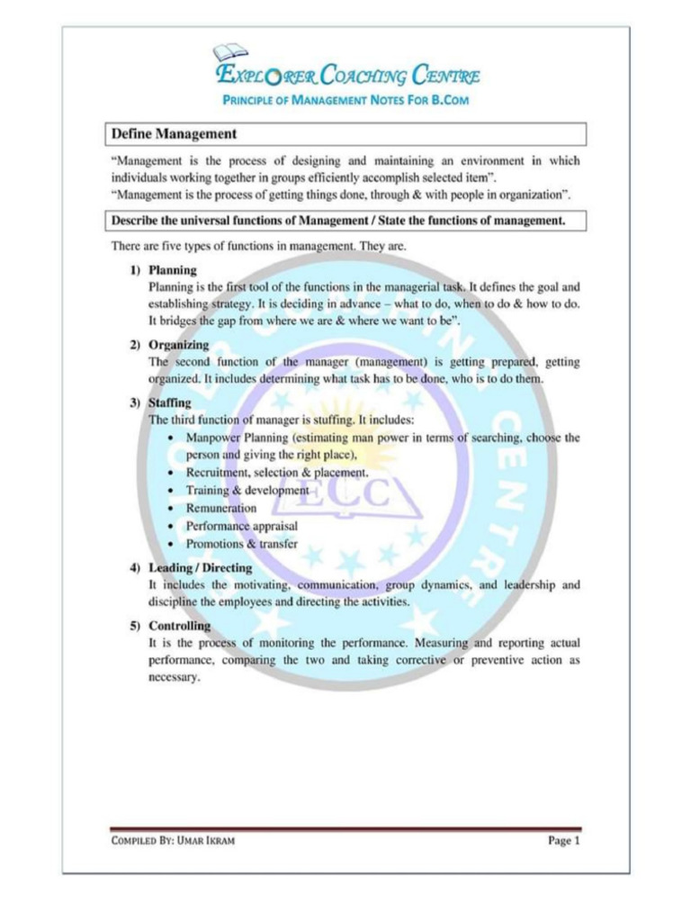 Management Notes | PDF