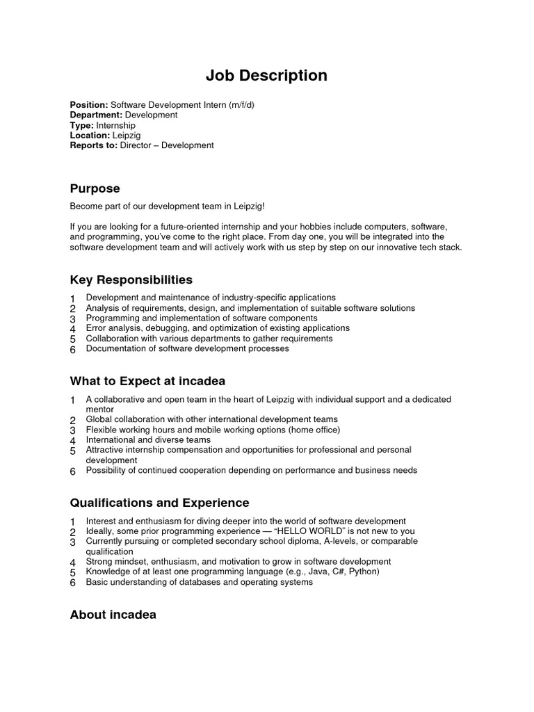 Software Development Intern Job Description | PDF | Software ...