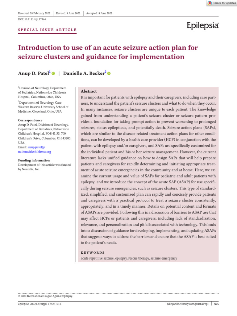 Epilepsia 2022 Patel Introduction to Use of an Acute Seizure Action ...