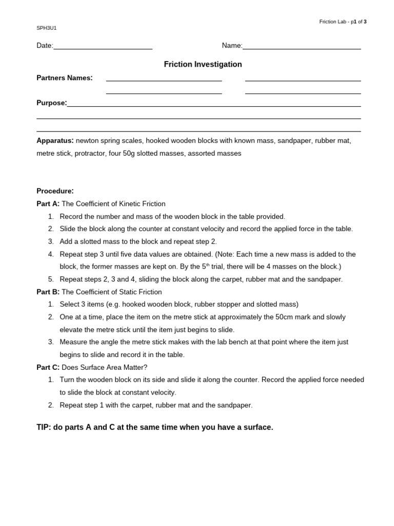 Friction Lab | PDF | Friction | Force