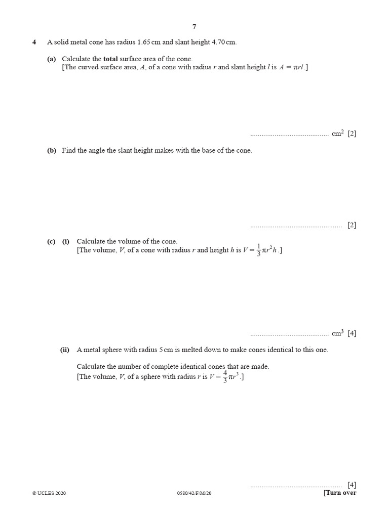 Volume Melting Type Pastpaper Questions | PDF | Sphere | Volume