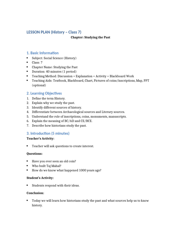 Class 7 History Lesson Plan Studying the Past | PDF | Common Era | Anno ...