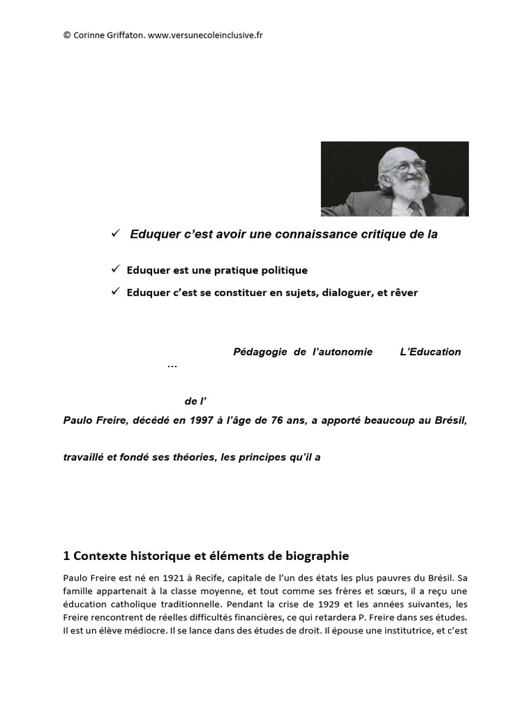 Corinne Griffaton Paulo Freire | PDF | Pédagogie | Apprentissage