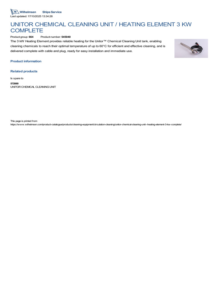 Unitor Chemical Cleaning Unit _ Heating Element 3 Kw Complete | PDF