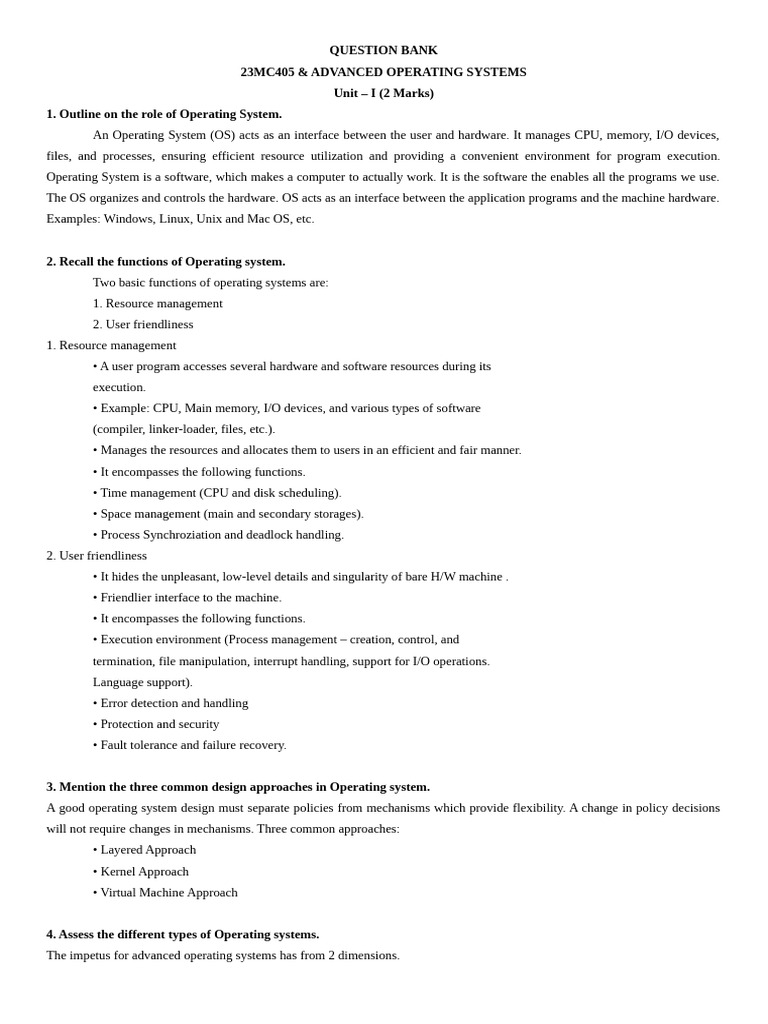 Unit I | PDF | Operating System | Kernel (Operating System)