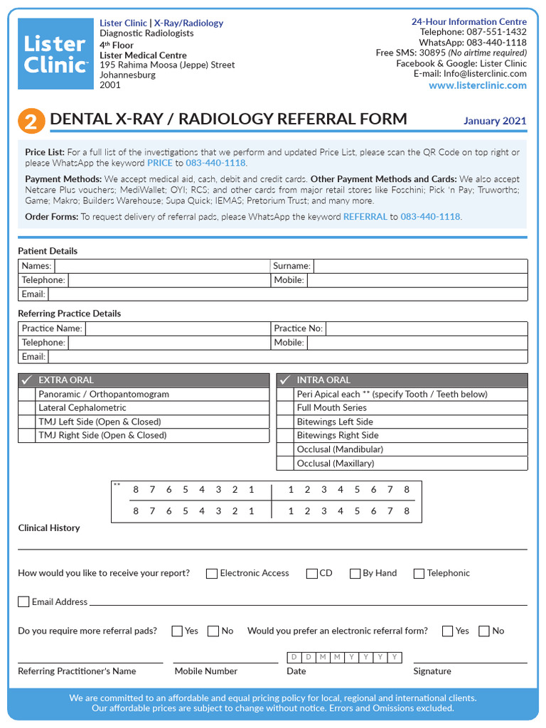 Dental X-Ray Radiology Referral Form | PDF | Radiology | Dentistry Branches