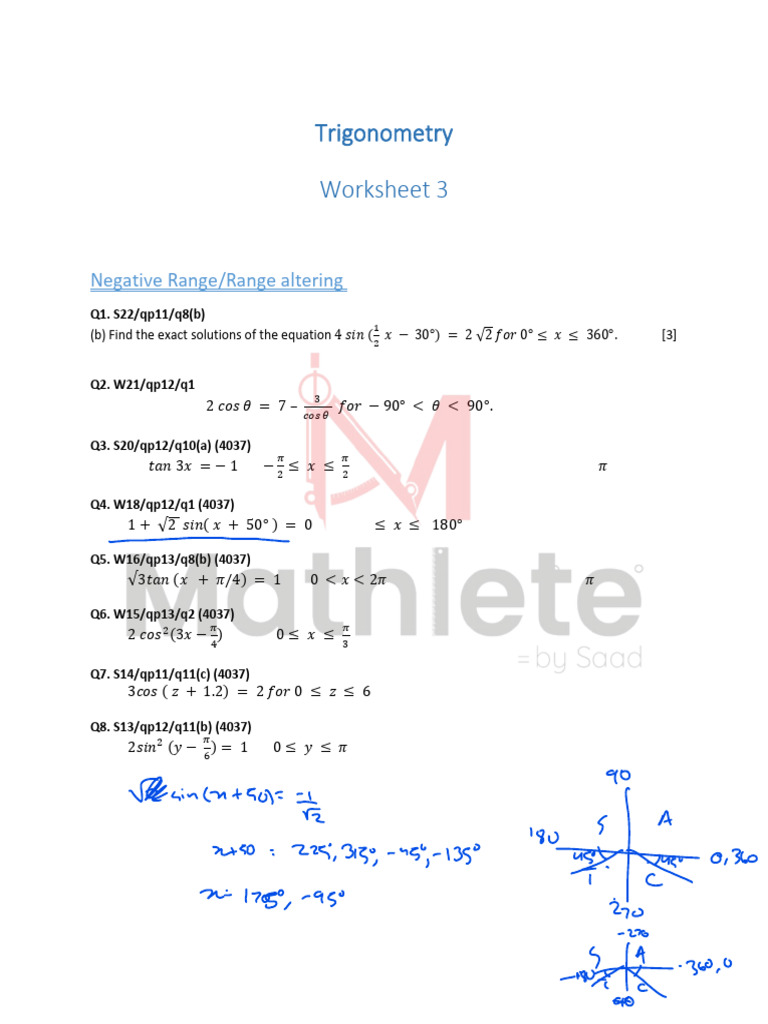 Trigonometry Worksheet 3 | PDF