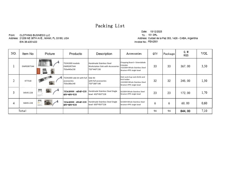 Detailed Packing List | PDF
