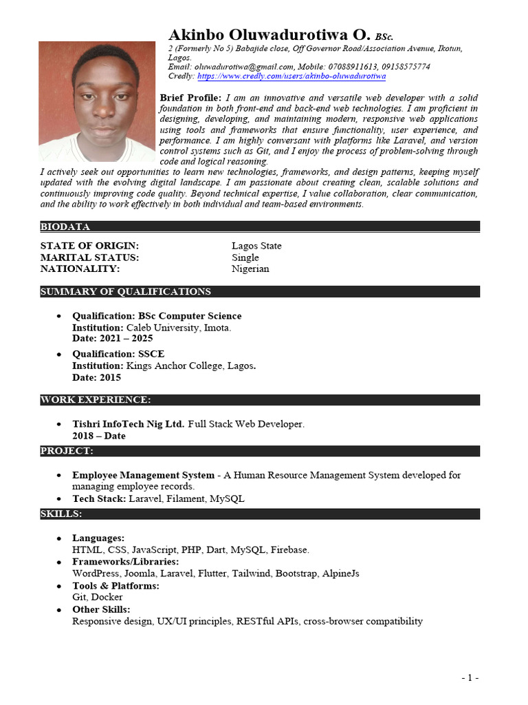CV | PDF | Computer Programming | World Wide Web