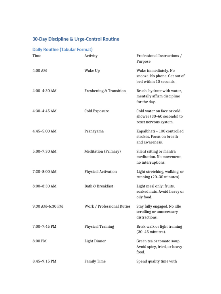 30 Day Professional Routine With Instructions | PDF | Sleep | Meditation