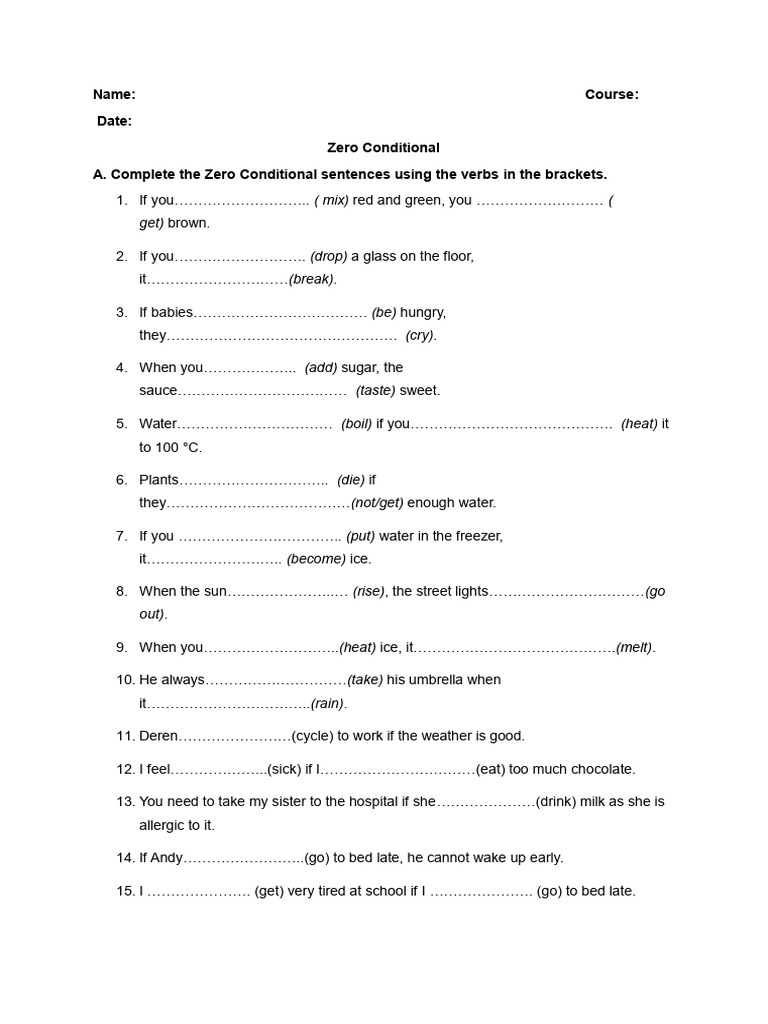 Zero Conditional exercises | PDF