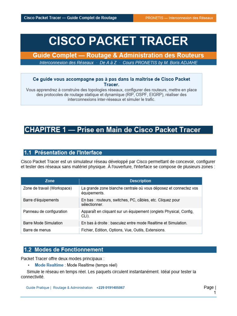 Guide Packet Tracer Routagev1 | PDF | Adresse IP | Transmission des données