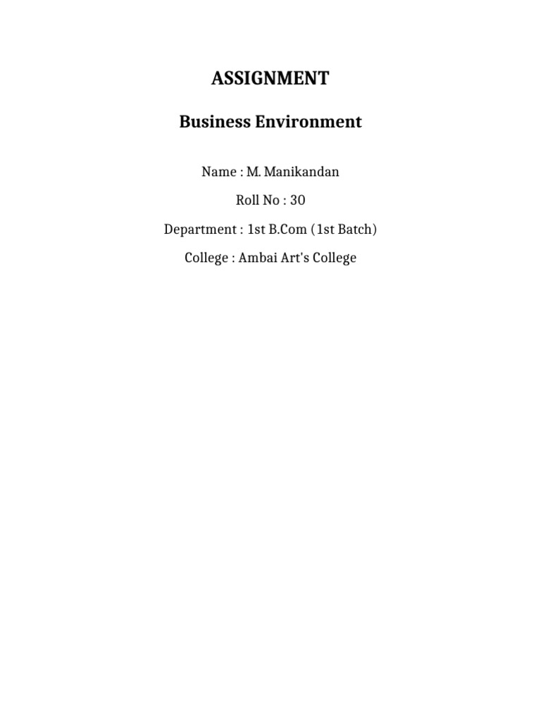 Business Environment Assignment Front Page | PDF