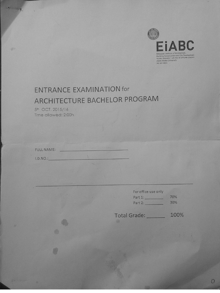 Arch Entrance Exam of EiABC 2008E.c_1399-9!9!19-17 | PDF