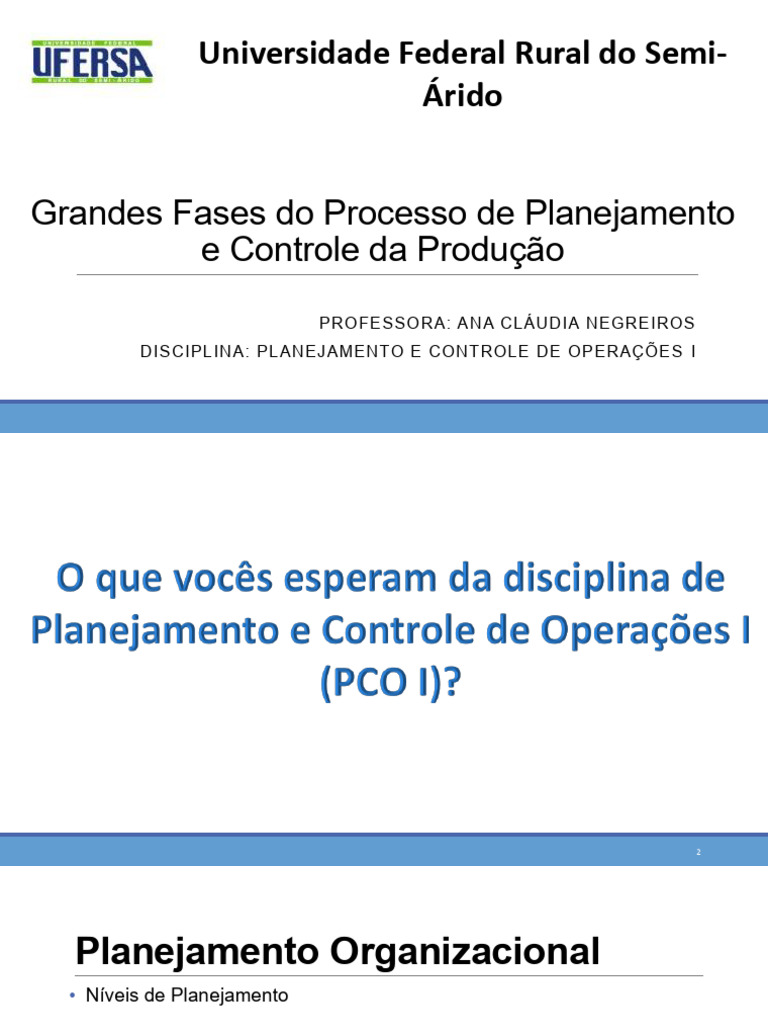 Aula1 Grandes Fases Do Processo de Planejamento e Controle Da Producao ...